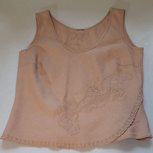 SZ6 100% Linen 3pc Skirt Set Olsen Embroidery Beaded Belted - Picture 9 of 17